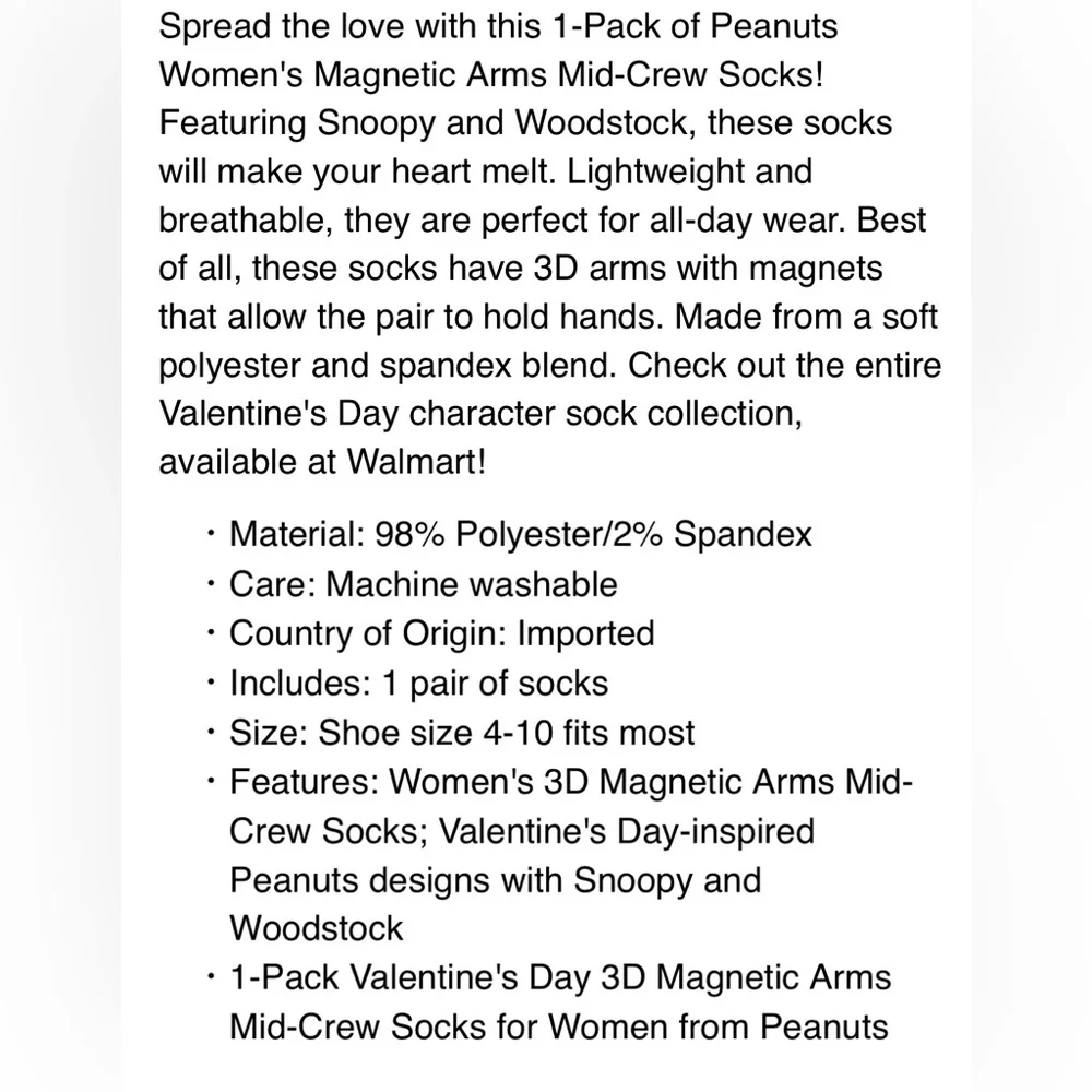 🔴‎ 3/$12 Peanuts Snoopy Woodstock Magnetic Arms Women’s Mid Crew Socks 4-10